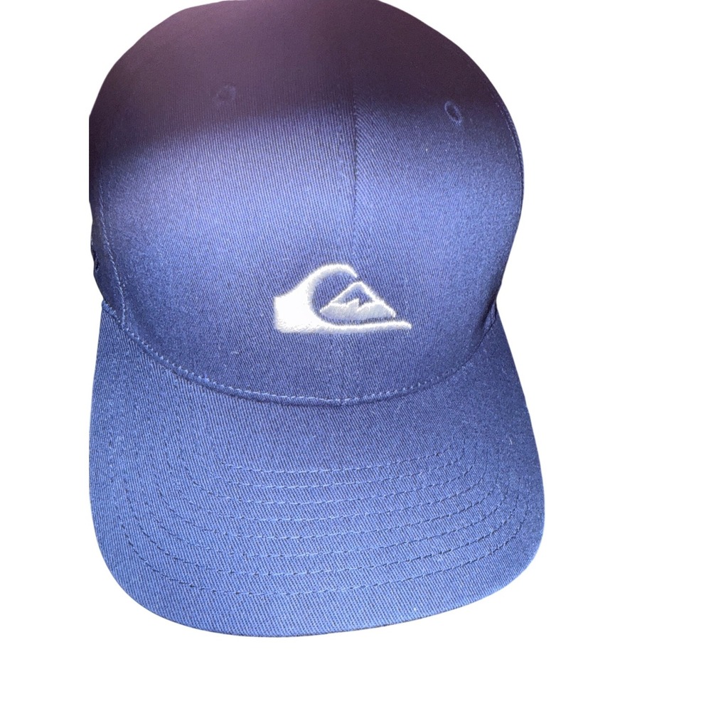Quiksilver Flexfit Hat Mens Navy Blue S/M Embroidered Mountain Wave Baseball Cap